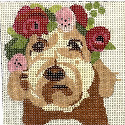 Golden Doodle with Red Floral Crown 4" Square Painted Canvas Melissa Prince Designs 