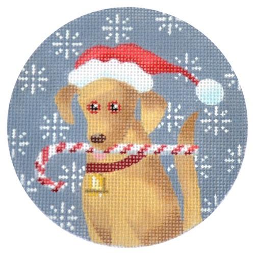 Golden Labrador Xmas Circle Painted Canvas Kirk & Bradley 