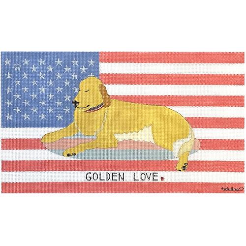 Golden Love with USA Flag on 18 Painted Canvas Tango and Chocolate 