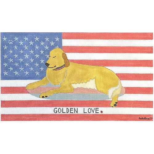 Golden Love with USA Flag on 18 Painted Canvas Tango and Chocolate  - 1