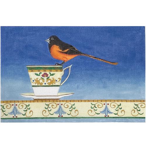 Goldfinch on a Teacup Painted Canvas Zecca 