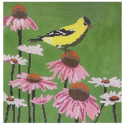 Goldfinch on Cone Flower Painted Canvas CBK Needlepoint Collections 