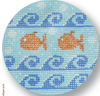 Goldfish with Waves Painted Canvas CBK Needlepoint Collections  - 1