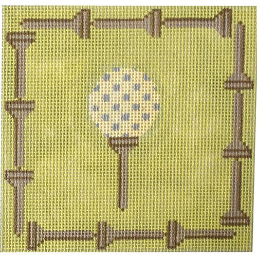 Golf Ball on a Tee Coaster Painted Canvas J. Child Designs 