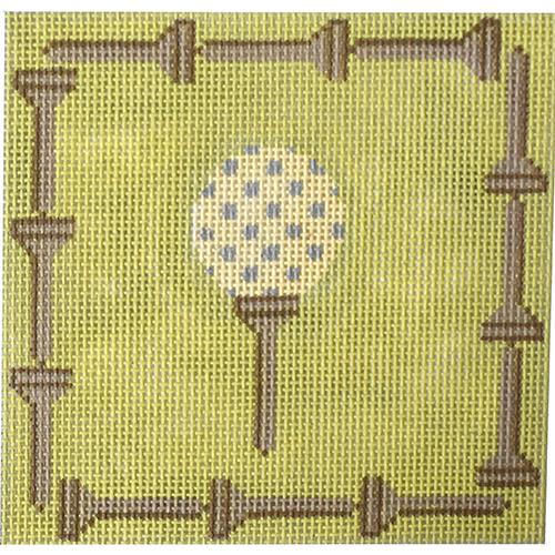Golf Ball on a Tee Coaster Painted Canvas J. Child Designs  - 1