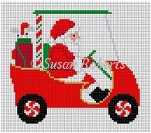 Golf Cart Santa Painted Canvas Susan Roberts Needlepoint Designs Inc. 