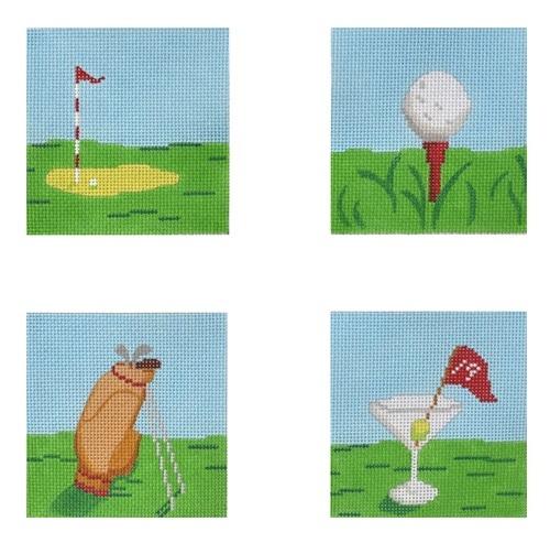Golf Coasters Painted Canvas Kate Dickerson Needlepoint Collections 