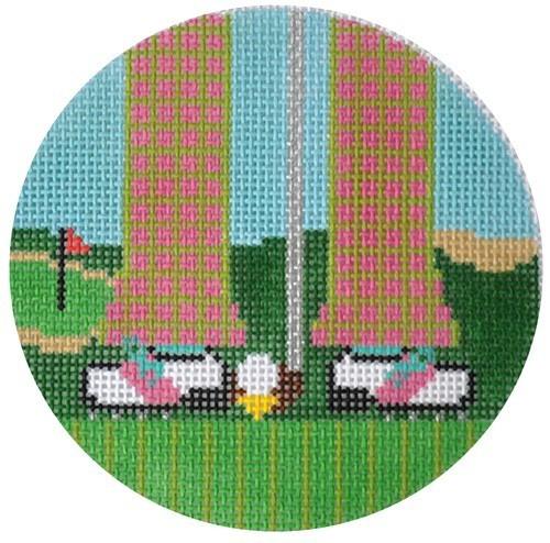 Golf Feet   Pink Checks Painted Canvas The Meredith Collection  - 1