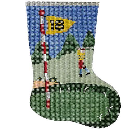 Golf Scene Mini Stocking Painted Canvas Painted Pony Designs  - 1
