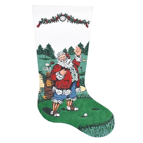 Golfer Santa Stocking Painted Canvas Patti Mann  - 1