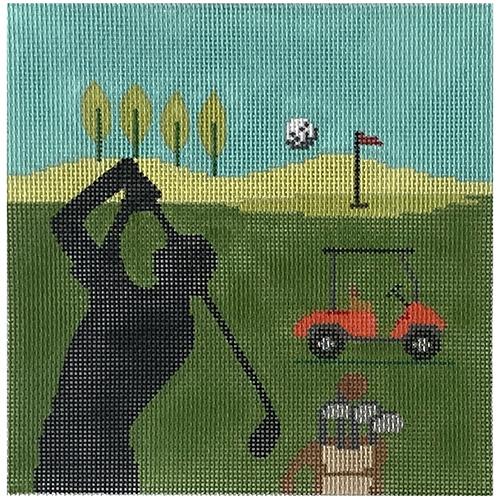 Golfer Silhouette Square Painted Canvas All About Stitching/The Collection Design  - 1
