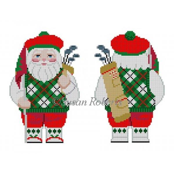 Golfing Santa, Two-Sided Painted Canvas Susan Roberts Needlepoint Designs Inc. 