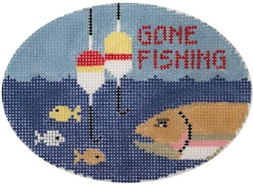 Gone Fishing Oval Painted Canvas Kathy Schenkel Designs 