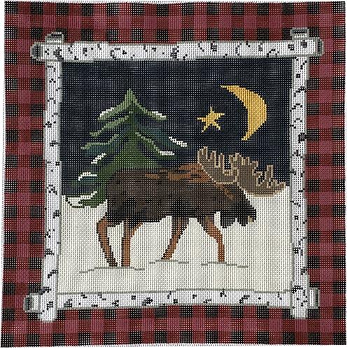 Good Night Moose! Pillow Painted Canvas Silver Needle  - 1