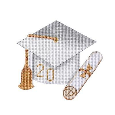 Graduation Cap   White with Year Painted Canvas Burnett & Bradley 
