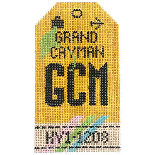Grand Cayman GCM Vintage Travel Tag Painted Canvas Hedgehog Needlepoint 