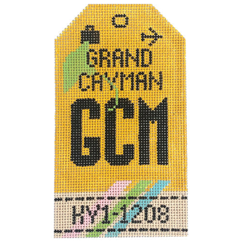 Grand Cayman GCM Vintage Travel Tag Painted Canvas Hedgehog Needlepoint 
