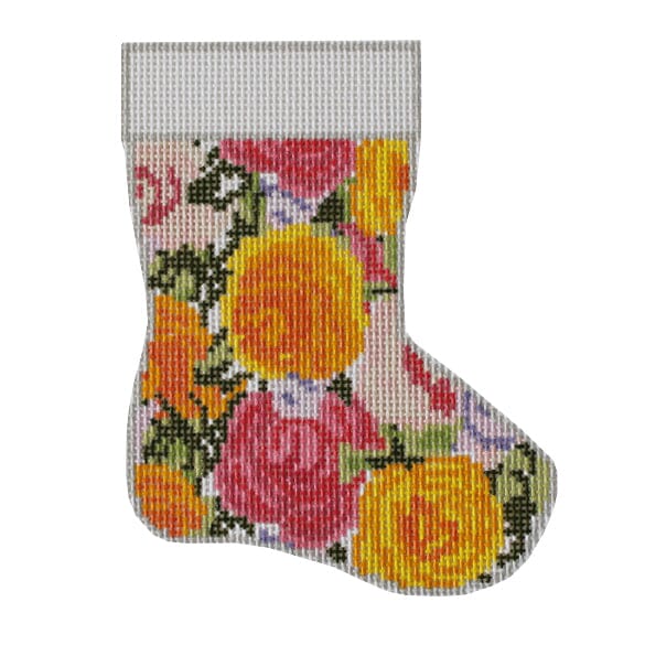 Grandma's Roses Mini Stocking Painted Canvas Atlantic Blue Canvas 