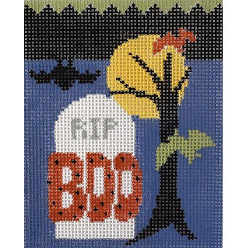 Graveyard Treat Bag with Skeleton Insert Painted Canvas Kathy Schenkel Designs 
