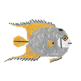 Gray and Yellow Fish Ornament Painted Canvas Charley Harper 
