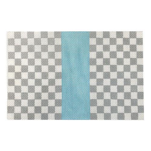 Gray Squares with Blue Stripe Painted Canvas Kimberly Ann Needlepoint 