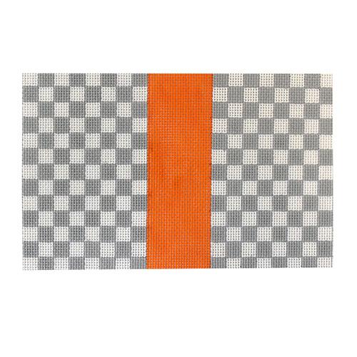 Gray Squares with Orange Stripe Painted Canvas Kimberly Ann Needlepoint 