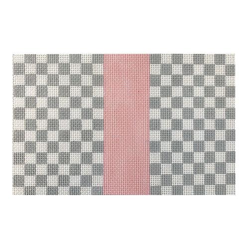 Gray Squares with Pink Stripe Painted Canvas Kimberly Ann Needlepoint 