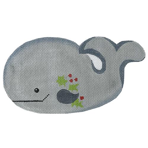 Gray Whale Ornament Painted Canvas Silver Needle  - 1