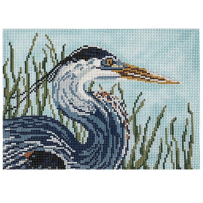 Great Blue Heron Head Pillow on 18 Painted Canvas Needle Crossings 