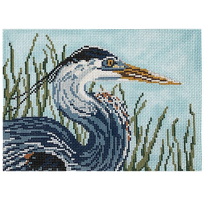 Great Blue Heron Head Pillow on 18 Painted Canvas Needle Crossings  - 1
