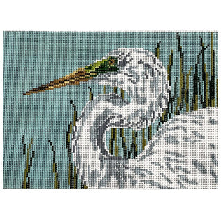 Great Egret Head on 13 Painted Canvas Needle Crossings 
