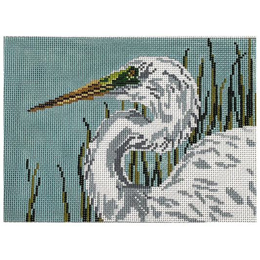 Great Egret Head on 18 Painted Canvas Needle Crossings 