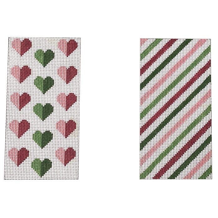 Green and Pink Hearts Eyeglass Case Painted Canvas Alice Peterson Company 