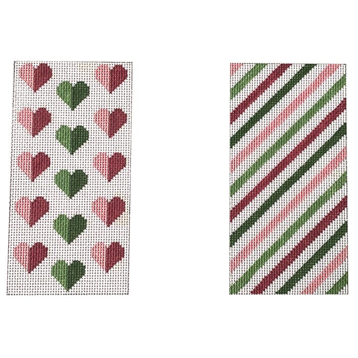 Green and Pink Hearts Eyeglass Case Painted Canvas Alice Peterson Company  - 1