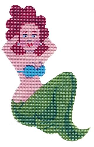 Green and Turquoise Mini Mermaid Painted Canvas Labors of Love Needlepoint  - 1