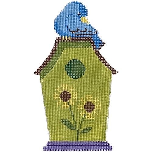 Green Birdhouse with Blue Bird Painted Canvas Labors of Love Needlepoint 