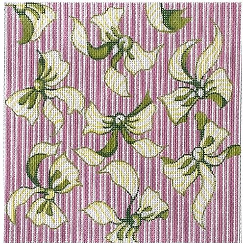 Green Bows on Pink Stripes Painted Canvas All About Stitching/The Collection Design  - 1