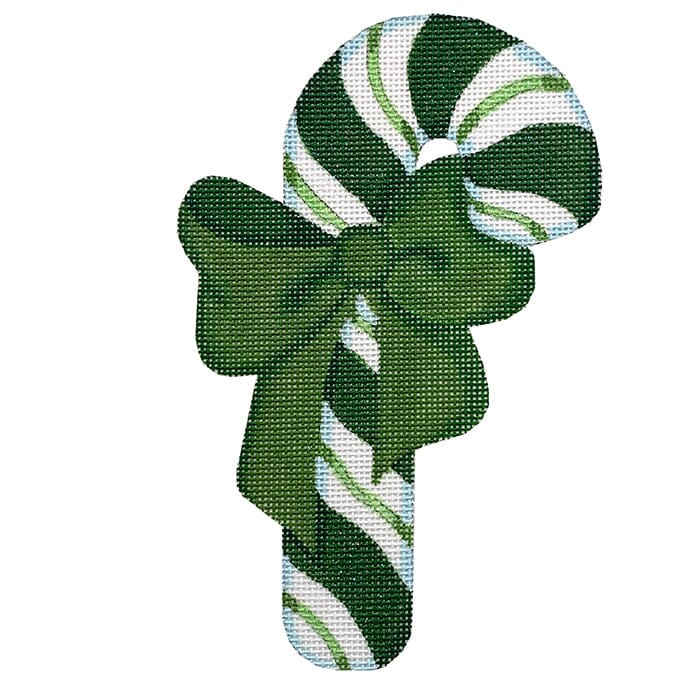 Green Candy Cane with Bow Painted Canvas Raymond Crawford Designs 