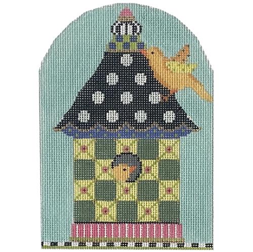 Green Checkers Birdhouse Painted Canvas The Colonial Needle Company 