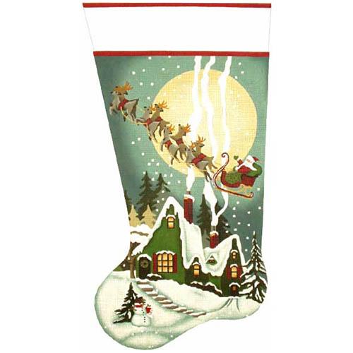 Green Cottage Stocking Painted Canvas Melissa Shirley Designs 