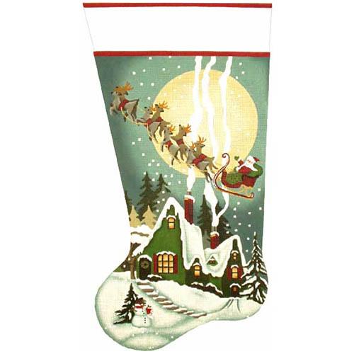 Green Cottage Stocking Painted Canvas Melissa Shirley Designs  - 1