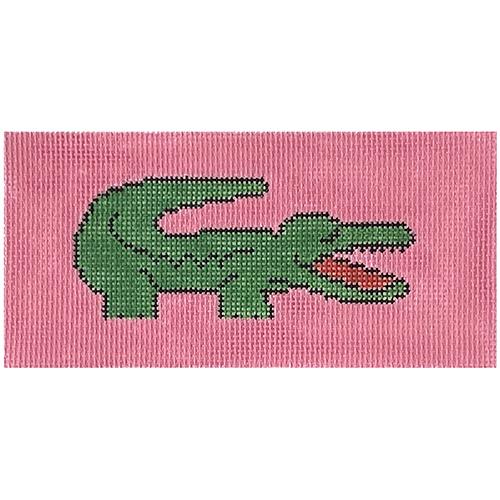 Green Croc Pink Background Eyeglass Case Painted Canvas Anne Fisher Needlepoint LLC 