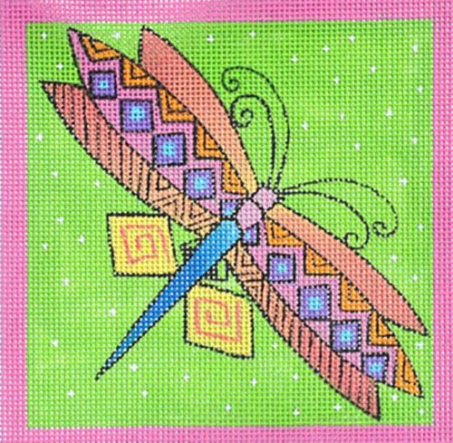 Green Dragonfly Painted Canvas Laurel Burch  - 1