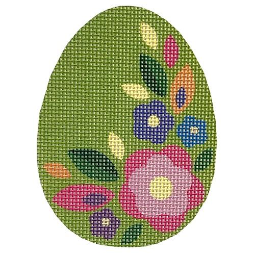 Green Floral Egg Painted Canvas Pepperberry Designs  - 1