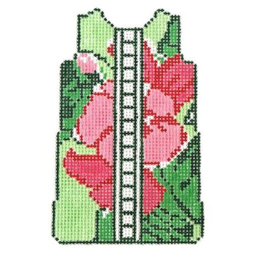 Green Floral Shift on 18 Painted Canvas Two Sisters Needlepoint 