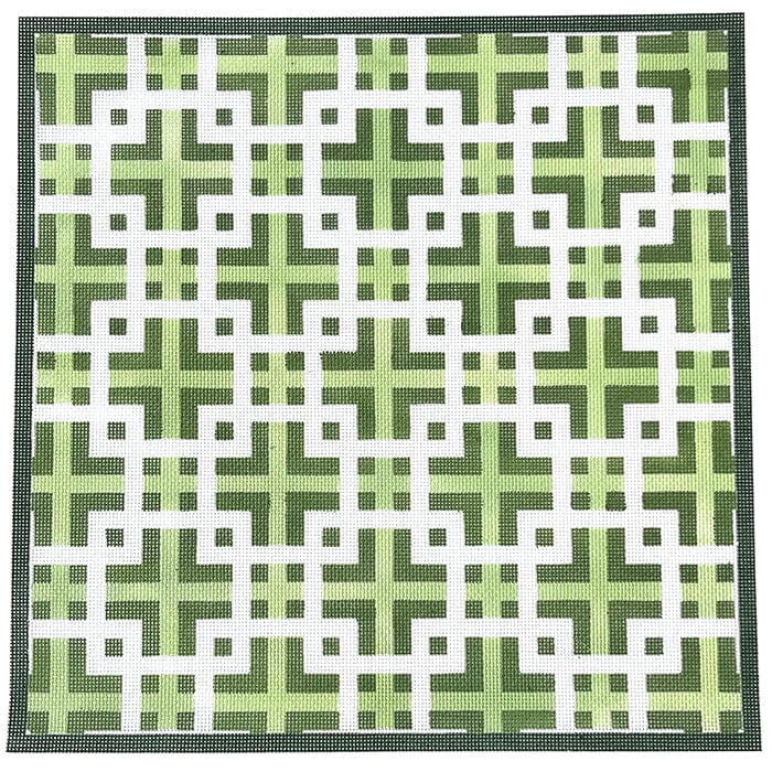 Green Geometric Pillow Painted Canvas Susan Battle Needlepoint 