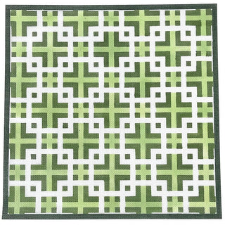 Green Geometric Pillow Painted Canvas Susan Battle Needlepoint 
