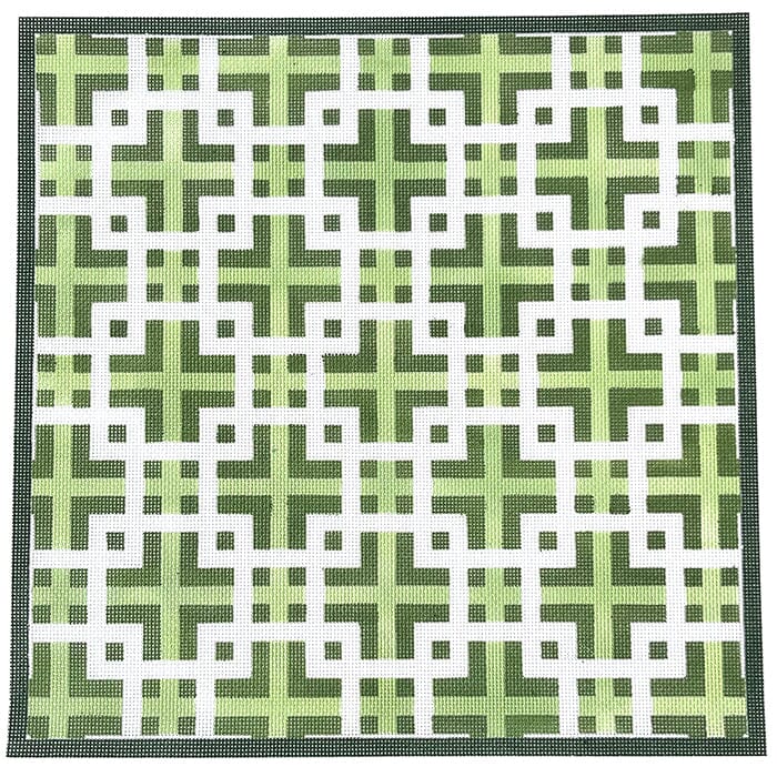 Green Geometric Pillow Painted Canvas Susan Battle Needlepoint  - 1