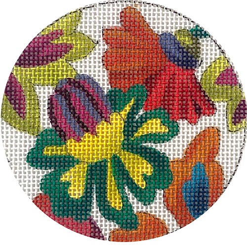 Green & Orange Floral Round Insert Painted Canvas Colors of Praise 
