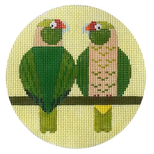 Green Parrots with Stitch Guide Painted Canvas Vallerie Needlepoint Gallery  - 1